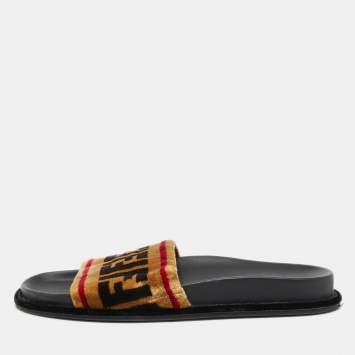 مملوكة مسبقًا Fendi Tricolor Zucca Velvet Flat Slides Size 39