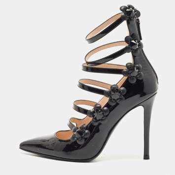 Pre Owned Fendi Black Patent Leather Buckle Pumps Size 36