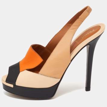 مملوكة مسبقًا Fendi Multicolor Leather Color Block Peep Toe Slingback Sandals Size 37