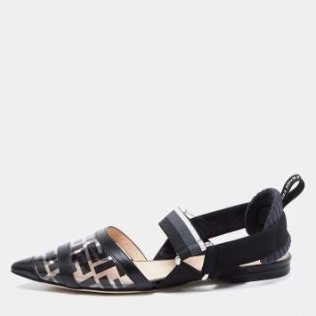 Pre Owned Fendi Black PVC and Leather Colibri Slingback Flats Size 36.5