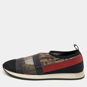Pre Owned Fendi Multicolor Stretch Mesh and Lace Slip On Sneakers Size 38