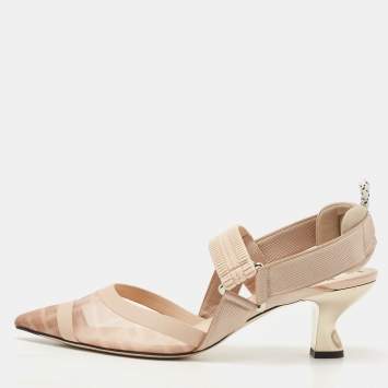 Pre Owned Fendi Beige Canvas and Mesh Colibri Pumps Size 40