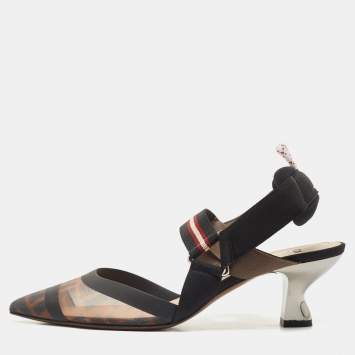 Pre Owned Fendi Multicolor Mesh and Canvas Colibri Slingback Pumps Size 39 