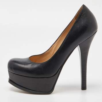 Pre Owned Fendi Black Leather Fendista Platform Pumps Size 35