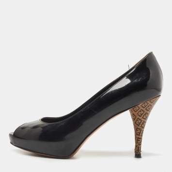 Pre Owned Fendi Black Patent Leather Peep Toe Platform Pumps Size 37