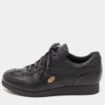 Pre Owned Fendi Black Leather Low Top Sneakers Size 36.5