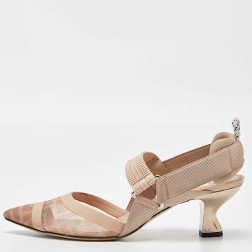 Pre Owned Fendi Beige Mesh and Fabric Colibri Pointed Pumps Size 38.5