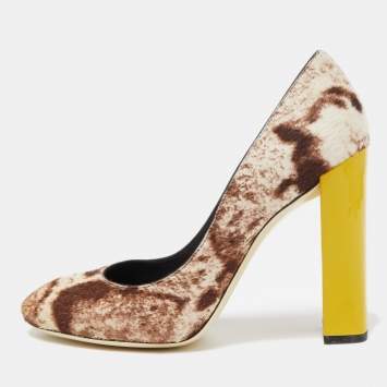 Pre Owned Fendi Brown/White Calf Hair Round Toe Pumps Size 39