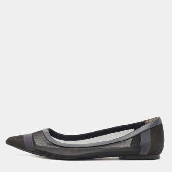 Pre Owned Fendi Black/Blue Mesh and Leather Colibri Ballet Flats Size 36.5