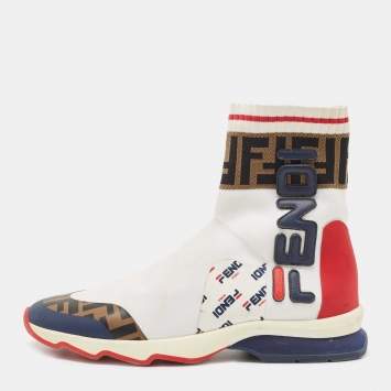 Pre Owned Fendi x Fila Multicolor Knit Fabric and Leather Mania Sock Sneakers Size 38