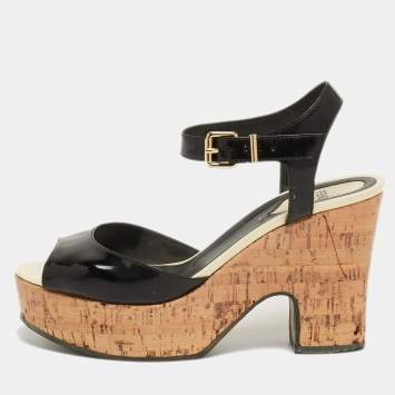 Pre Owned Fendi Black Patent Wedge Platform Sandals Size 37.5