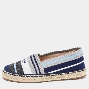 Pre Owned Fendi Tricolor Striped Fabric Espadrille Flats Size 37