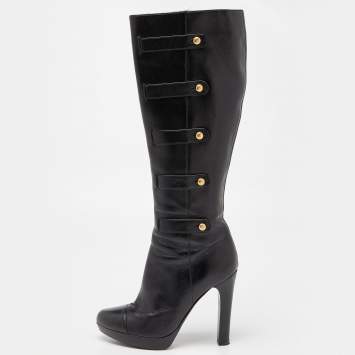 Pre Owned Fendi Black Leather Knee Length Boots Size 37