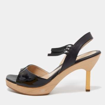 Pre Owned Fendi Black Leather Open Toe Platform Ankle Strap Sandals Size 40