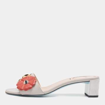 Pre Owned Fendi Multicolor Leather Flowerland  Slide Sandals Size 38