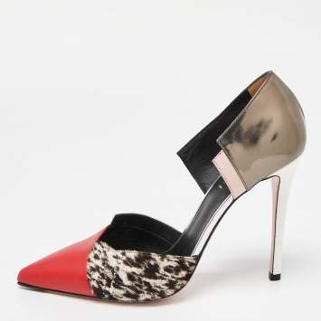 Pre Owned Fendi Multicolor Calfhair, Leather and Patent Trim Pointed Toe Pumps Size 39