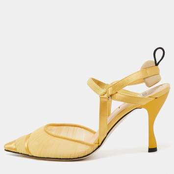 Pre Owned Fendi Yellow Mesh and Satin Colibri Lite Slingback Pumps Size 36