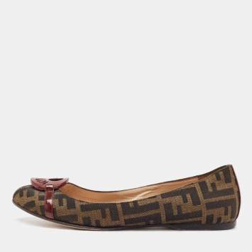 مملوكة مسبقًا Fendi Brown Zucca Canvas Ballet Flats Size 38.5