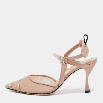 Pre Owned Fendi Beige Satin and Lace Colibri Slingback Pumps Size 37