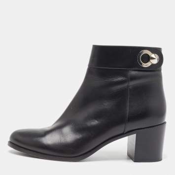 Pre Owned Fendi Black Leather Ankle Boots Size 39.5