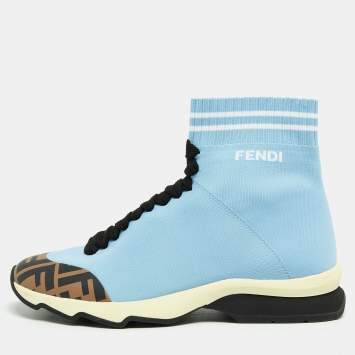 Pre Owned Fendi Blue Knit Fabric Sock High Top Sneakers Size 38