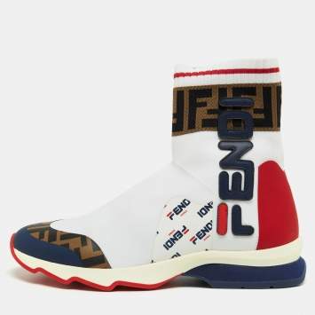 Pre Owned Fendi x Fila Tricolor Knit Fabric and Leather Mania Sock Sneakers Size 38