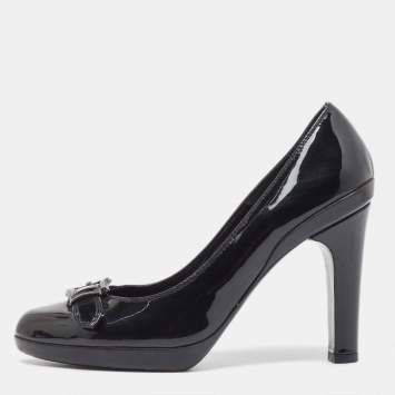 Pre Owned Fendi Black Patent Leather Platform Pumps Size 37.5