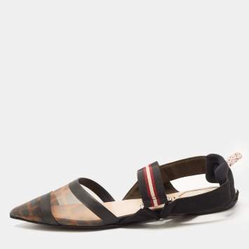 Pre Owned Fendi Brown/Brown Mesh and Canvas Colibri Sandals Size 39.5