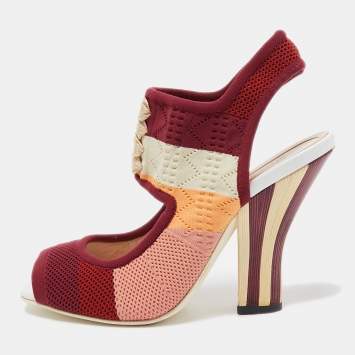 Pre Owned Fendi Multicolor Knit Fabric Slingback Sandals Size 38.5 