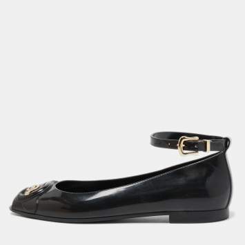 Pre Owned Fendi Black Jelly Buckle Ankle Strap Flats Size 36