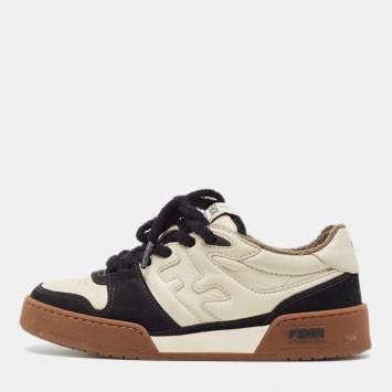 Pre Owned Fendi Cream/Black Suede and Leather Low Top Sneakers Size  36