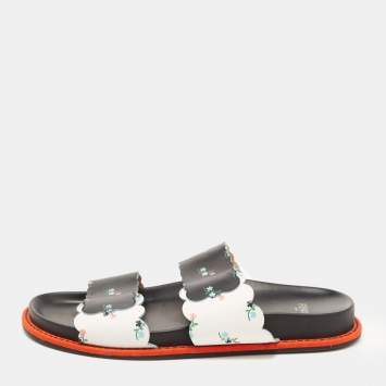 Pre Owned Fendi Multicolor Floral Print Leather Strap Slide Sandals Size 38