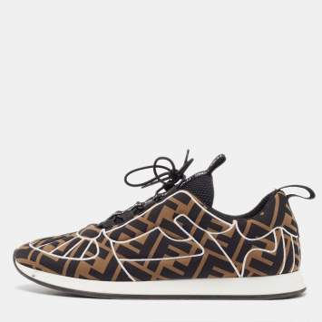 Pre Owned Fendi Brown Nylon F Freedom Low Top Sneakers Size 38