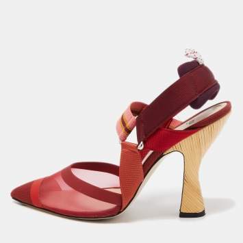 Pre Owned Fendi Multicolor  Mesh and Canvas Colibri Slingback Pumps Size 40