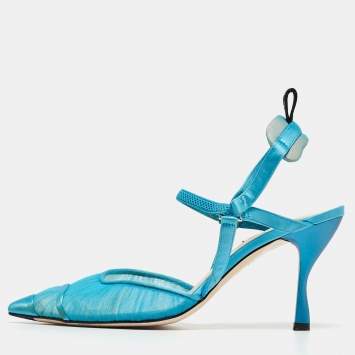 مملوكة مسبقًا Fendi Blue Satin and Tulle Fabric Colibri Slingback Pumps Size 38