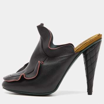 Pre Owned Fendi Multicolor Leather Waves Ruffled Mule Sandals Size 40