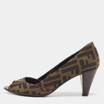 Pre Owned Fendi Brown Tobacco Zucca Canvas Fendista Platform Pumps Size 36