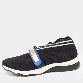 Pre Owned Fendi Black Knit Fabric Rockoko Mismatch Sneakers Size 41