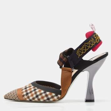 Pre Owned Fendi Tricolor Printed Canvas and Leather Colibri Slingback Pumps Size 40