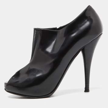 Pre Owned Fendi Black Patent Leather and Mesh Open Toe Booties Size 36