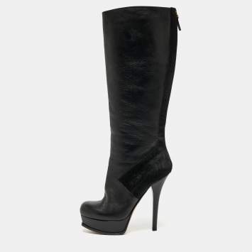 Pre Owned Fendi Black Calf and Leather Knee Length Boots Size 40