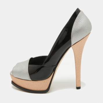 Pre Owned Fendi Multicolor Textured Leather Fendista Platform Peep Toe Pumps Size 40