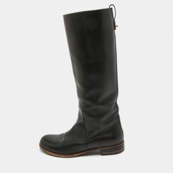 Pre Owned Fendi Black Leather Knee Length Boots Size 39