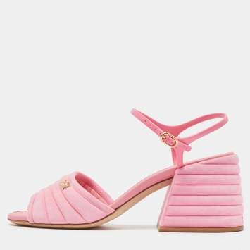 Pre Owned Fendi Pink Suede and Jelly Promenade Sandals Size 40