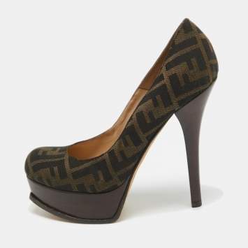 Pre Owned Fendi Brown Zucca Canvas Fendista Platform Pumps Size 39
