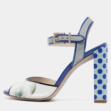 Pre Owned Fendi Tricolor Floral Print Ombre Leather and Patent Ankle Strap Sandals Size 38