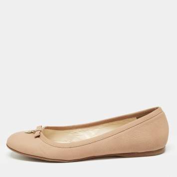 Pre Owned Fendi Beige Leather Ballet Flats Size 38.5
