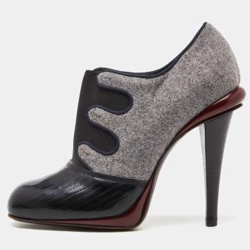 Pre Owned Fendi Multicolor Patent Leather and Wool Booties Size 37.5