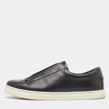 Pre Owned Fendi Black Leather Knitted Logo Rockoclick Slip-On Sneakers Size 38