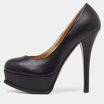 Pre Owned Fendi Black Leather Fendista Platform Pumps Size 38.5